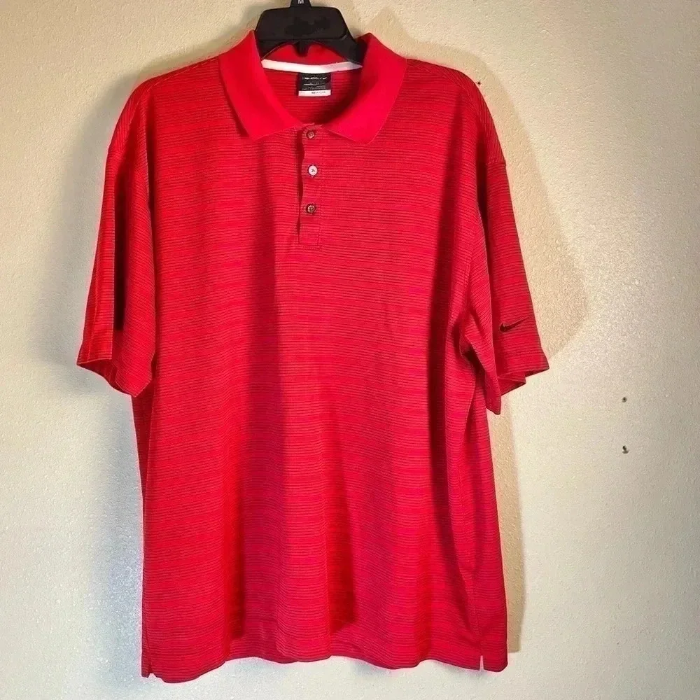 Nike Golf Polo Shirt Mens Extra Large Red Striped Short Sleeve Dri Fit Golfer